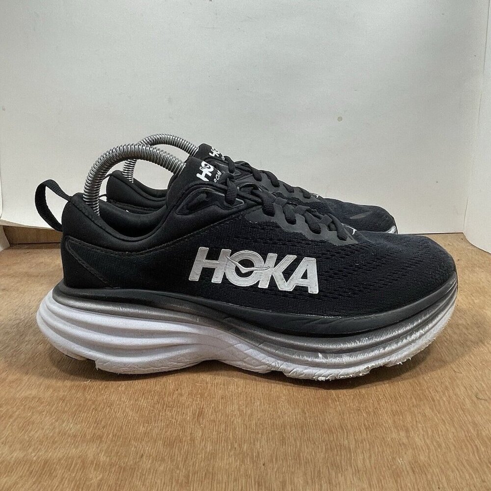 Hoka One One Bondi 8 Women Size 7 D Wide  Black Running Shoes Sneakers
